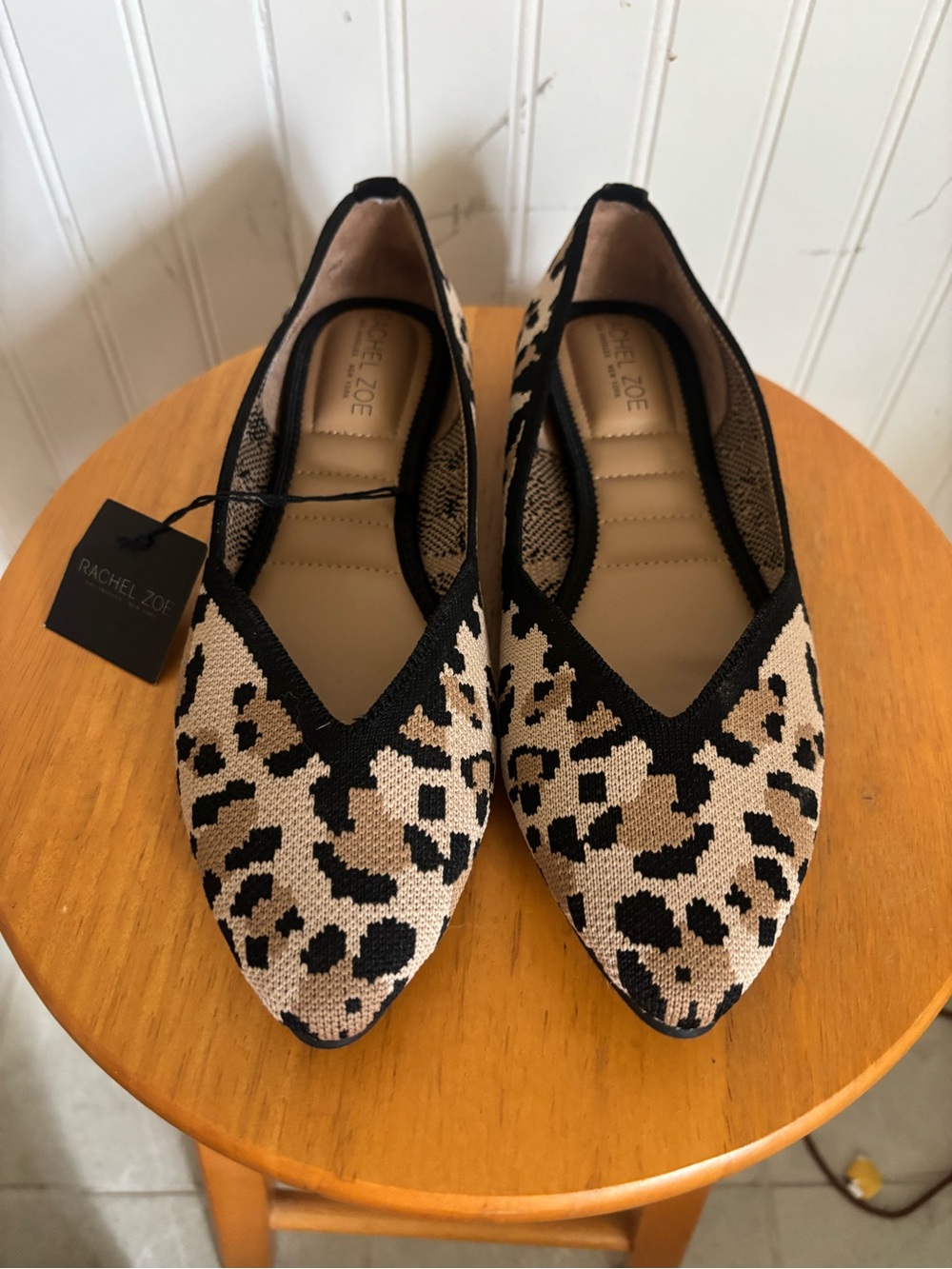 Rachel Zoe Leopard Knit Pointed-Toe Flats - Black & Tan